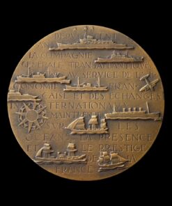 France Marcel Renard Bronze Compagnie Générale Transatlantique Centenary 1855 – 1955 Bronze Medal